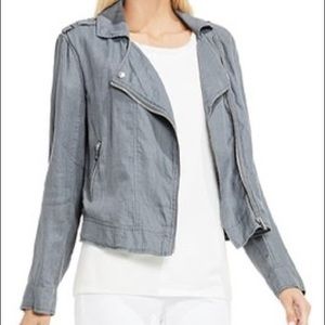 Two by Vince Camuto, Drapey Linen Moto Jacket in light blue size small